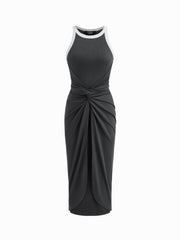 Contrasting Binding Twisted Knotted Tank Maxi Dress