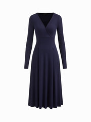 V-neck Long Sleeve Wrap Tie Back Maxi Dress