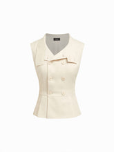 Cotton-blend Stand Collar Double Breasted Tank Top