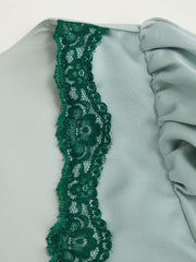 Satin U-neckline Lace Trim Knotted Maxi Dress