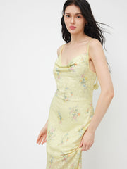 Mesh Cowl Neck 3D Floral Mermaid Maxi Dress