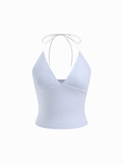 Cotton-blend Halter Neckline Contrasting Binding Cami Top