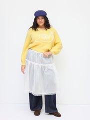 Mid Rise Lace Trim Knotted Tiered See-through Midi Skirt Curve & Plus