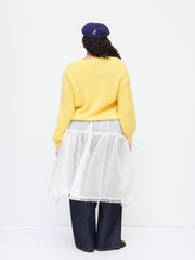 Mid Rise Lace Trim Knotted Tiered See-through Midi Skirt Curve & Plus