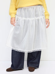 Mid Rise Lace Trim Knotted Tiered See-through Midi Skirt Curve & Plus
