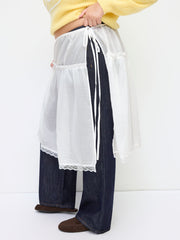 Mid Rise Lace Trim Knotted Tiered See-through Midi Skirt Curve & Plus