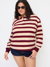 100% Cotton Stripe Polo Neck Long Sleeve Oversized Sweatshirt Curve & Plus