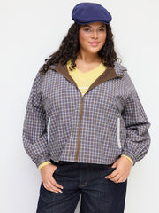 Cotton Hooded Tartan Long Sleeve Drawstring Oversized Jacket Curve & Plus