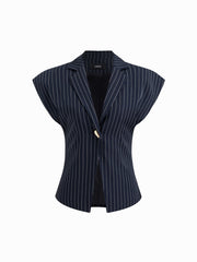 V-neck Stripe Metal Detail Oversized Blazer Vest