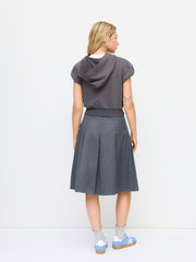 Cotton-blend Low Rise Houndstooth Pleated Midi Skirt