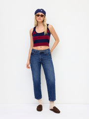 Cider Denim Low Rise Cropped Straight Leg Trousers With Belt