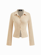 Texture Collar Long Sleeve Button Top