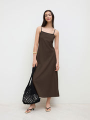 Linen-blend Square Neck Knotted Beaded Cami Maxi Dress