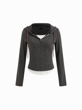 Hooded Two Tone Half-zip Long Sleeve Top