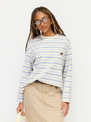Cotton-blend Round Neckline Stripe Hedgehog Embroidered Oversized Tee