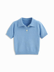 Knit Polo Neck Short Sleeve Top