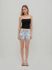 Denim Low Rise Ripped Micro Shorts
