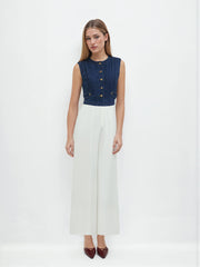 Denim Round Neckline Button Oversized Tank Top