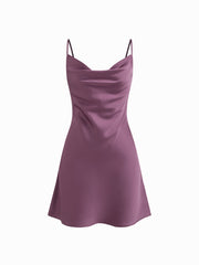 Satin Cowl Neck Lace Cami Mini Dress