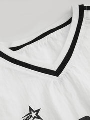 World Wide V-neck Long Sleeve Contrasting Binding Drawstring Crop Sweatshirt