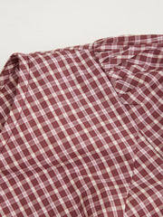 Plaid Round Neckline Long Sleeve Button Cinched Waist Blouse
