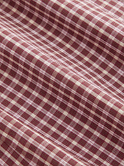 Plaid Round Neckline Long Sleeve Button Cinched Waist Blouse