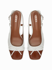 TWO-TONE BOWKNOT SLINGBACK CHUNKY HEELS