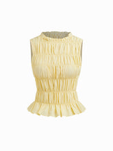 Cotton-blend Round Neckline Shirred Tank Top