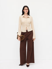 Texture Collar Long Sleeve Button Top