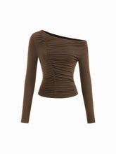 Asymmetrical Neckline Long Sleeve Ruched Tee