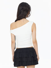 Asymmetrical Neck Knotted Ruched Top