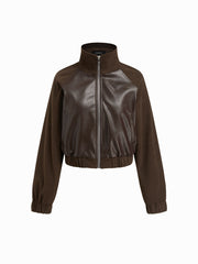 Collar Zip Through Faux Leather Jacket