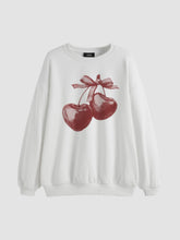 Cotton-blend Cherry Graphic Round Neckline Long Sleeve Oversized Sweatshirt