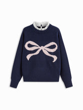 Knit Round Neckline Bowknot Graphic Lettuce Trim Long Sleeve Top
