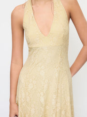 Lace Halter V-neck Floral Maxi Dress