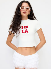 I Love LA Cotton-blend Cider Icon Graphic Crop Tee