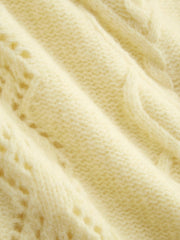 Cable Knit Wool-blend High Neck Hollow Out Oversized Top