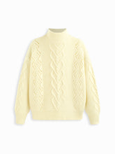Cable Knit Wool-blend High Neck Hollow Out Oversized Top