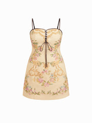 Cotton-blend Floral Lace Up Cami Mini Dress Curve & Plus