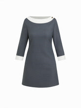 Cotton-blend Boat Neck Houndstooth Contrasting Binding Mini Dress