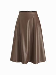 Faux Leather Mid Rise Midi Skirt