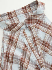 Plaid Halter Neckline Tiered Ruffle Button Midi Dress