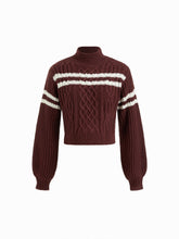 Cable Knit Striped Turtleneck Long Sleeve Top