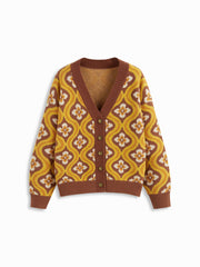 Knit V-neck Geometric Button Oversized Cardigan