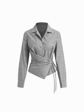 Cotton-blend Collar Stripe Knotted Shirt