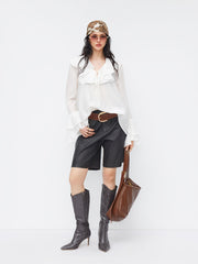 V-neck Ruffle Knotted Bell Sleeve Oversized Blouse