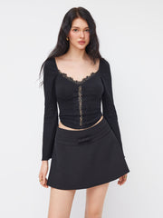 Mid Rise Bowknot A-line Mini Skirt