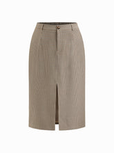 Houndstooth Mid Rise Elastic Waist Split Maxi Skirt Curve & Plus