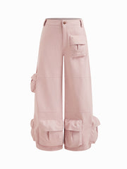 100% Cotton Mid Rise Multi-pocket Straight Leg Cargo Trousers