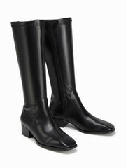 ELASTIC LOW HEEL KNEE HIGH BOOTS
